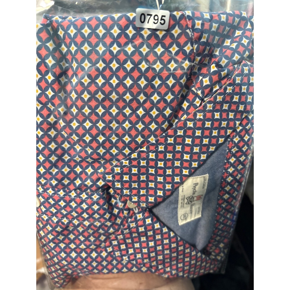 Psycho Bunny Button Down Shirt Mens 2XLT Red Navy Geometric Pima Cotton Logo